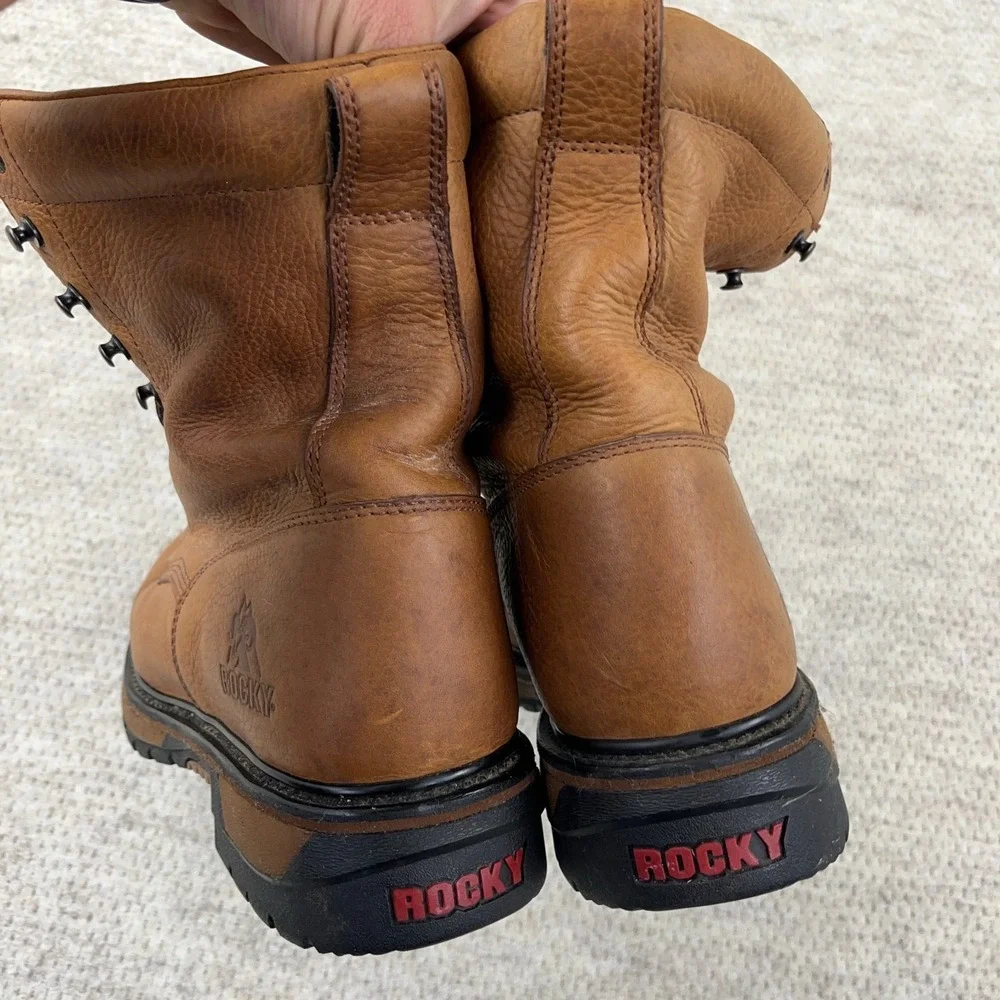 Rocky Ride Mens Boots 14 M Brown Leather Soft Toe Lace‎ Up Waterproof Work